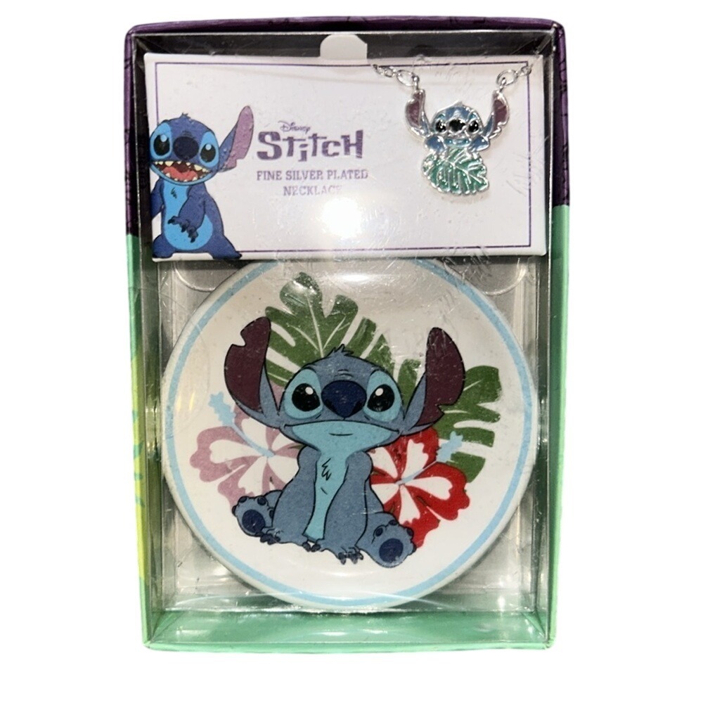 Disney‎ Lilo & Stitch Fine Silver Plated Necklace and Trinket Dish Gift Set NEW - Picture 2 of 4